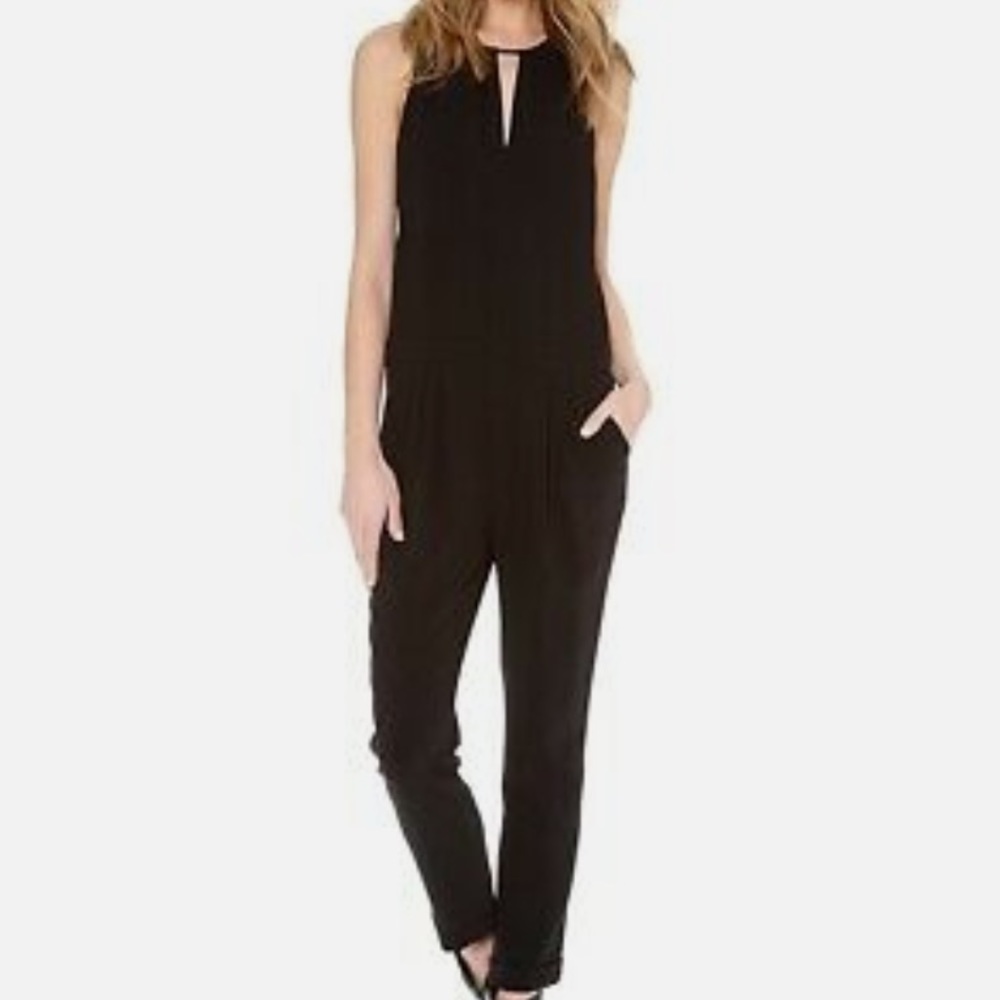 Rag & Bone LANA Black Chic Sleeveless Drop-Waist Jumpsuit w/ Leather Trim, Sz 4